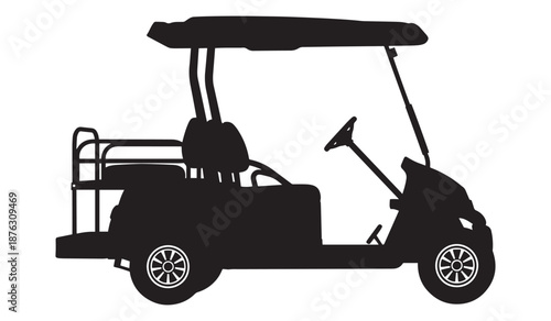 Black golf cart silhouette isolated on white background