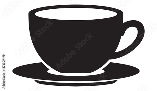 Black coffee cup and saucer isolated on white background