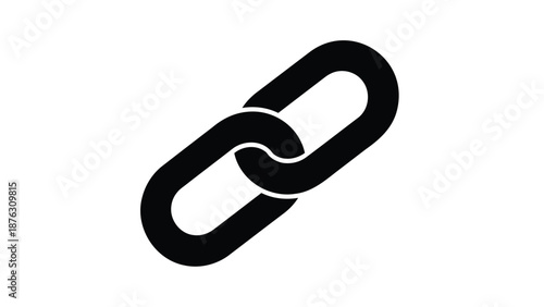 Black chain link icon on white background symbolizing connection and unity