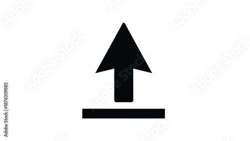 Black upward arrow symbol on white background indicating direction or upload