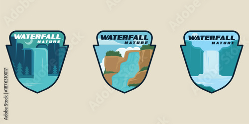 Set of Waterfall Nature emblem logo vector illustration template graphic design . bundle collection of various Forest River Falls and Mountain Stream Symbols for Environment and Outdoor Branding