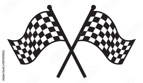 Crossed checkered racing flags isolated on white background