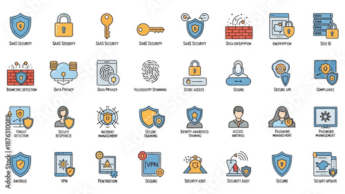 Security icons with various symbols.