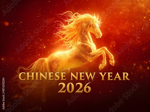 Luxury Chinese New Year 2026 with Golden Horse Symbol. 