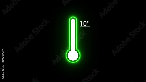 green color Neon line and white color Medical thermometer icon animation on black background . Thats indicates weather temperature 10°C .Thermometer equipment showing hot or cold weather.