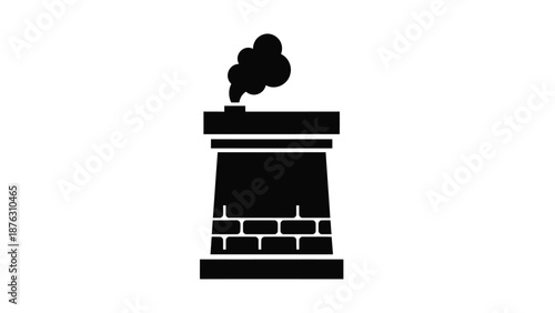 Industrial chimney with smoke emission on a plain background