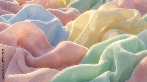 Soft Pastel Fabric Textures with Gentle Waves and Flowing Creases in Natural Light