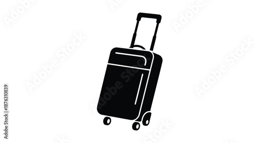 Black suitcase with handle and wheels on white background for travel or luggage concept