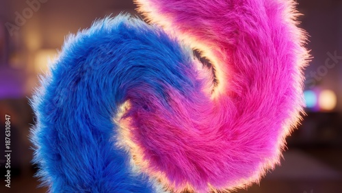 Vibrant Blue and Pink Fluffy Curly Textures with Soft Lighting in a Cozy Background Setting