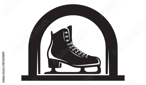 Black silhouette ice skate in archway