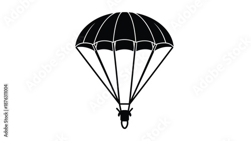 Parachuter descends with open parachute in mid air adventure and thrill seeking concept