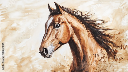 Horse in watercolor style. A vibrant watercolor painting of a horse