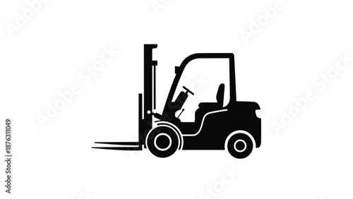 Black silhouette forklift truck icon on white background for industrial or warehouse concepts