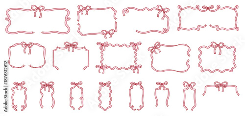 Frames with bows. Retro frames made of pink ribbons with bows.