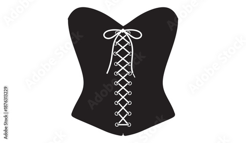 Black corset with white laceup isolated on white background