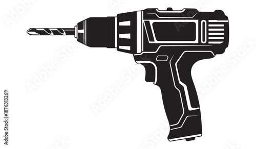 Black cordless drill isolated on white background