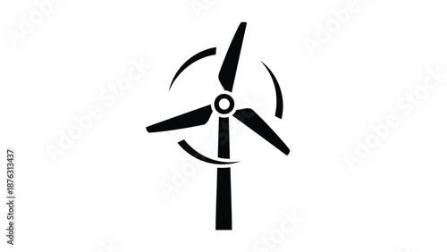 Wind turbine icon with rotating blades for renewable energy and sustainability concepts