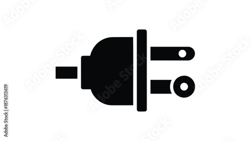 Black silhouette of a plug on a white background symbolizing electricity and power supply