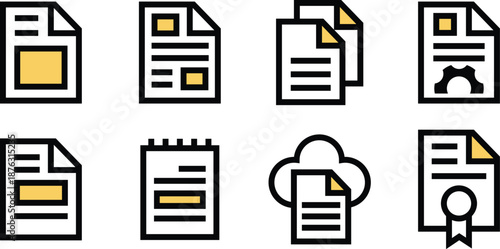 Forms, records, document, notes Icon Pack Collection for Vector Assets, UI UX and Websites