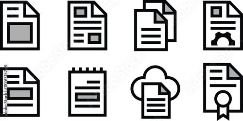 Document, notes, forms, records Icon Pack Collection for Vector Assets, UI UX and Websites