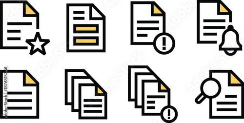 Newspaper, writing, receipt, letter Icon Pack Collection for Vector Assets, UI UX and Websites