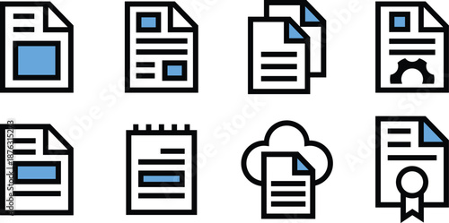 Certificate, papers, data, forms Icon Pack Collection for Vector Assets, UI UX and Websites