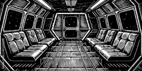 Futuristic Space Station Interior with Zero-Gravity Lounge