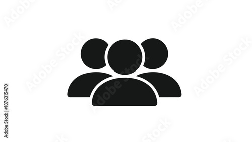 Simple black icon representing a group of three people together in a teamwork or unity concept on a white background