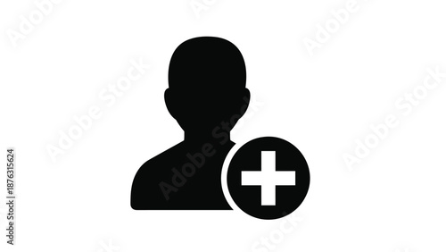 Silhouette of a person with a plus sign icon indicating addition or positive concept simple and modern design