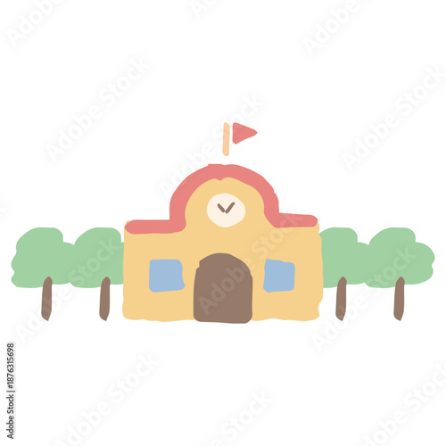 入園・入学案内に使える やさしいイラストカットシリーズ｜幼稚園の校舎
Gentle Illustration Cut Series for Kindergarten Entrance & School Admission｜Kindergarten Building