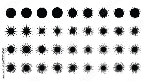 A visual progression of black shapes transitioning from solid to spiky forms