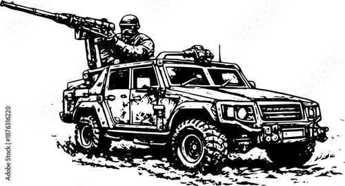 Soldier on Armored Vehicle with Machine Gun