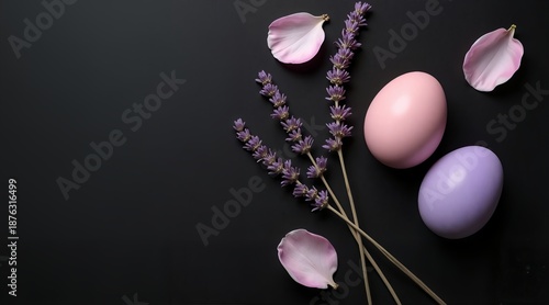Easter Still Life in Pastel Trend - Asymmetric Flat Lay with Copy Space