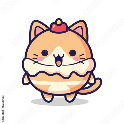 Adorable Cartoon Cat Disguised as a Cream Puff Dessert