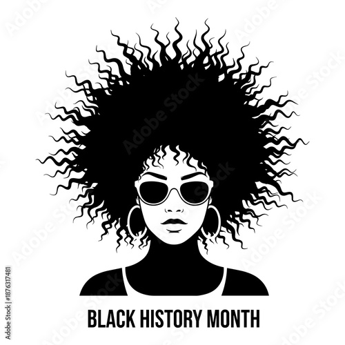 Stylish black woman with large afro hair celebrates black history month