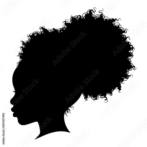 Silhouette profile of a beautiful black woman with large natural afro hair