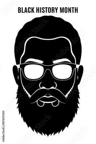 Black history month celebration graphic portrait of bearded man wearing glasses