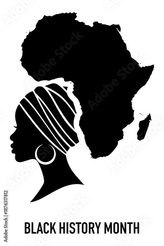 Silhouette of African woman against continent map marking black history month