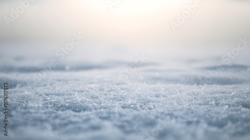 Snowy landscape viewed from a low angle with frost in the foreground