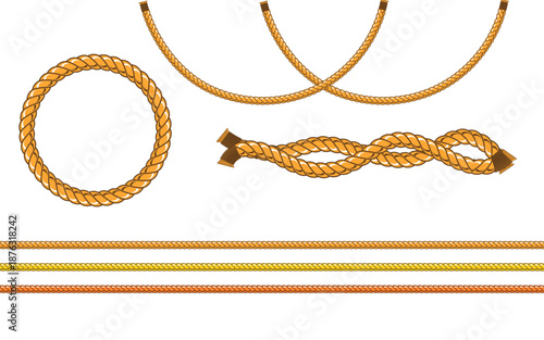 Rope Brushes and Decorative Cord Frames Vector Set