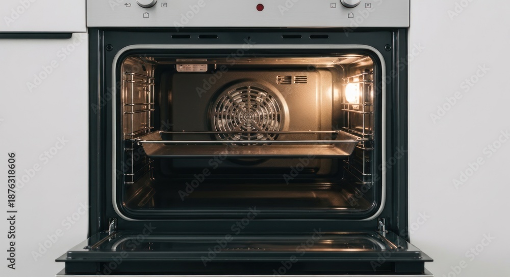 Obraz premium Open oven, interior lit, empty