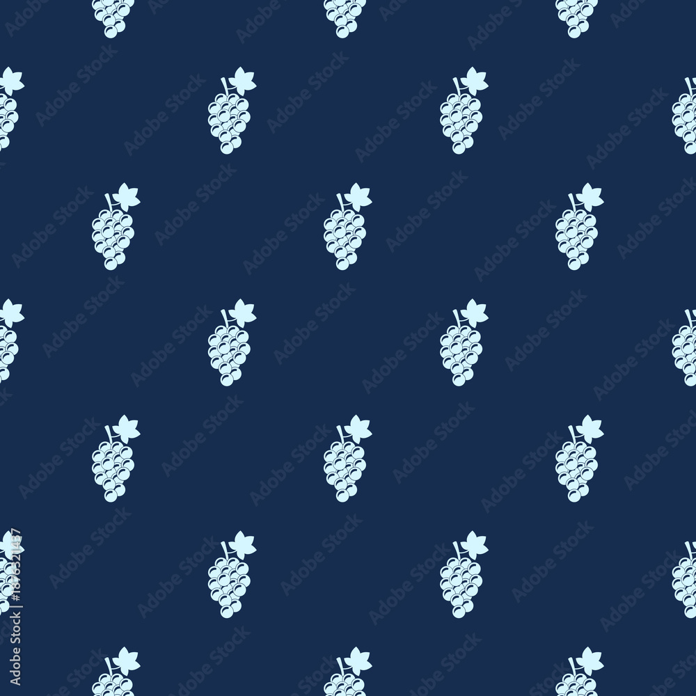 Fototapeta premium Bunch of grapes with leaf flat seamless pattern isolated on color background