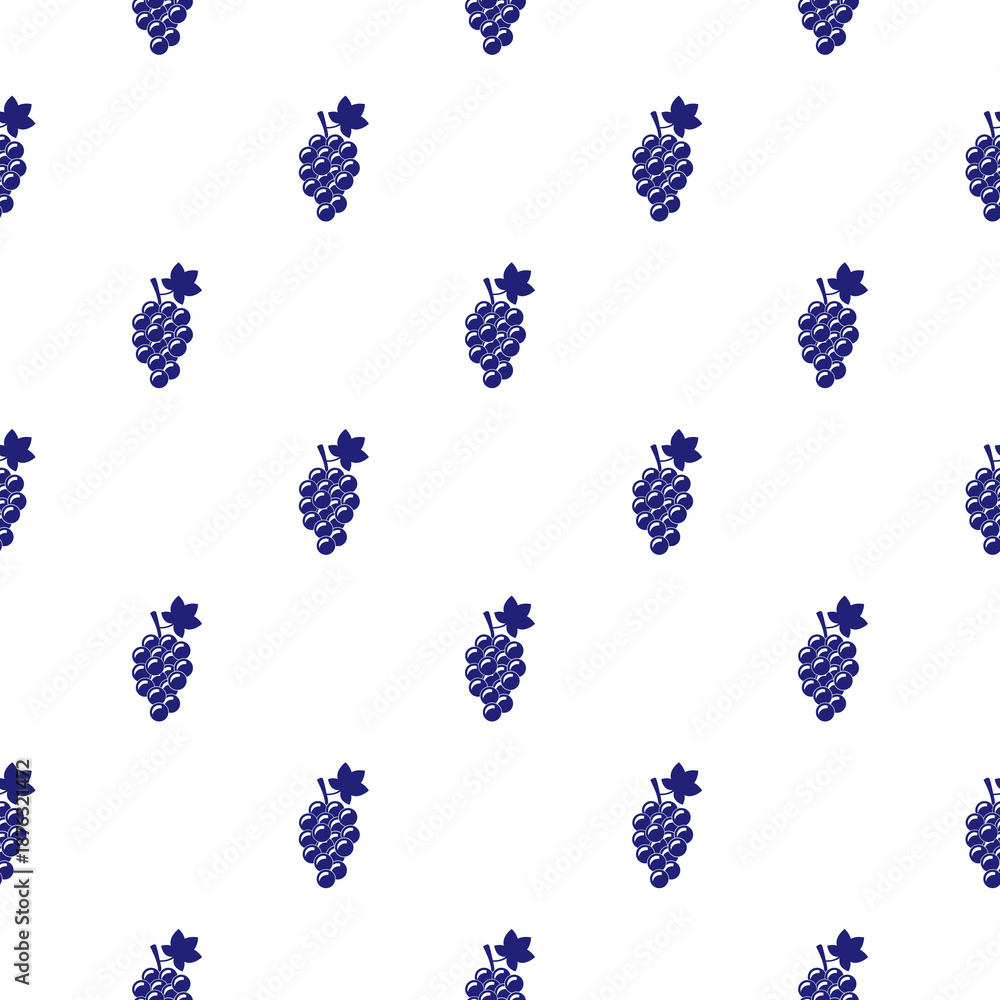 Obraz premium Bunch of grapes with leaf flat seamless pattern isolated on white background