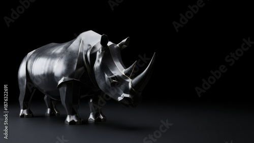 Metallic Rhinoceros Sculpture Animal Art 3D Rendering Modern Design. Concept featuring rhinoceros, metal sculpture, animal art, 3d rendering, modern design.