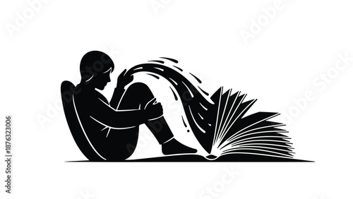 Child engrossed in a book, imagination flowing from pages into their mind