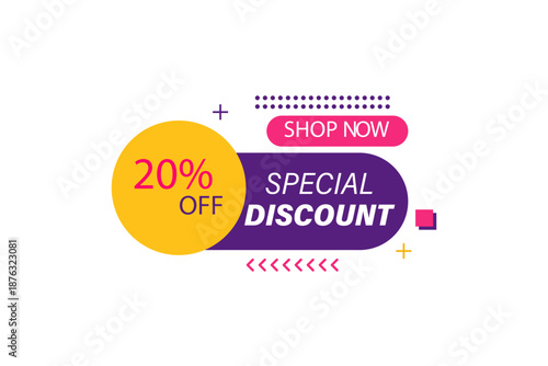 Colorful 20% off special discount offer banner design.
