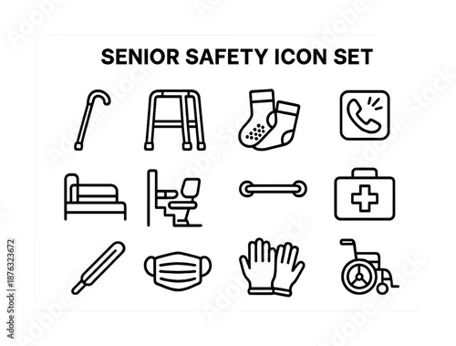 Senior safety icon set: essential tools for elderly care and accessibility