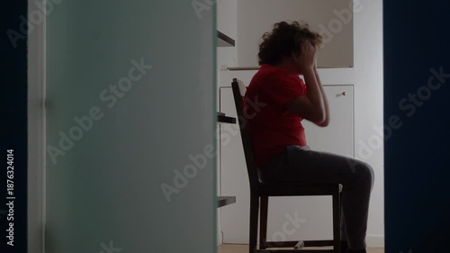 11-year-old boy in adolescence shows behavioral problems and depression upset - difficulties in the growth of young boys with problems of bullying among peers and psychological difficulties 