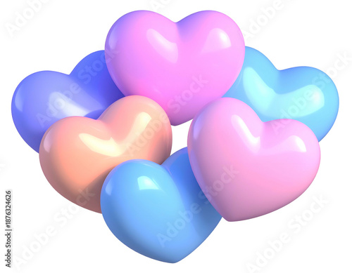 Pastel colored heart shapes clustered closely together on a black background