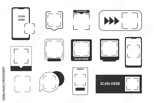 QR code frame template. QR code with inscription scan me with smartphone. Scan me icon. Scan qr code icon for payment, mobile app